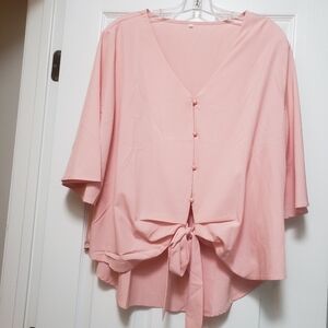 SHEIN Casual Knot Front Button-Up Shirt Flowy Nice Pink Shirt Sixe XXL
